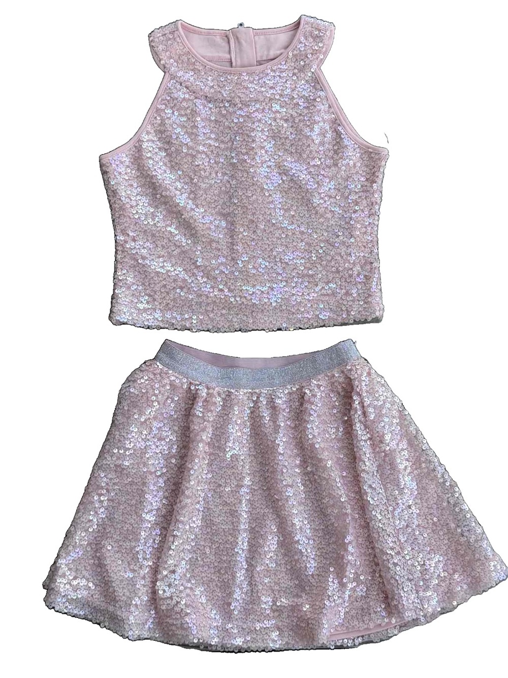 American Girl Pink Sequin Halter Top & Skirt Set